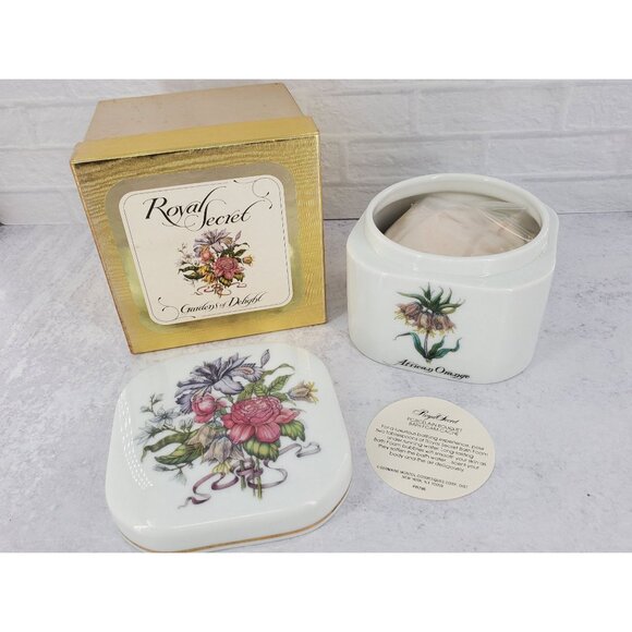 Vintage Royal Secret Porcelain Bath Powder Cache 6.5oz Sealed Germaine Monteil - Picture 2 of 9